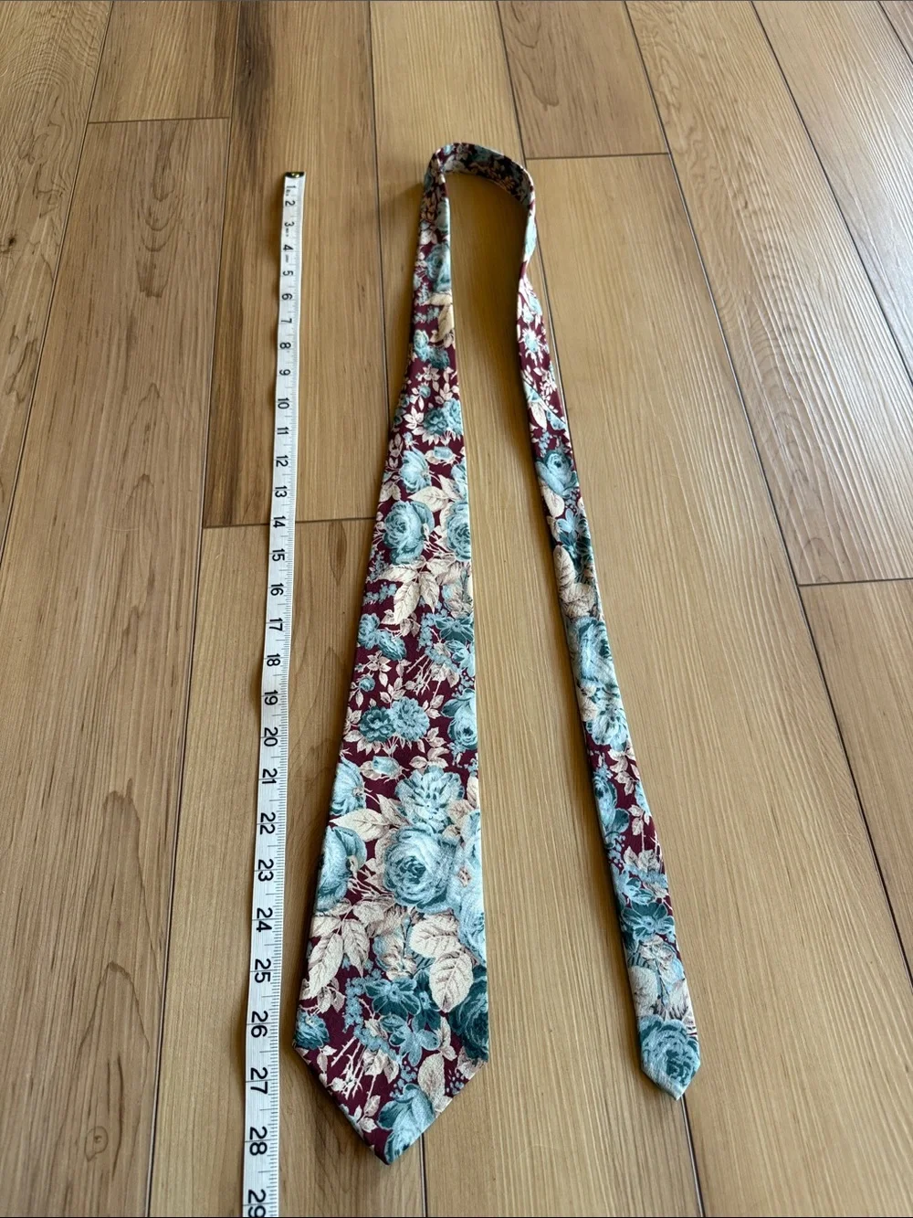 Karl Lagerfeld Burgundy Floral Vtg Silk Tie with Teal and Cream Accents